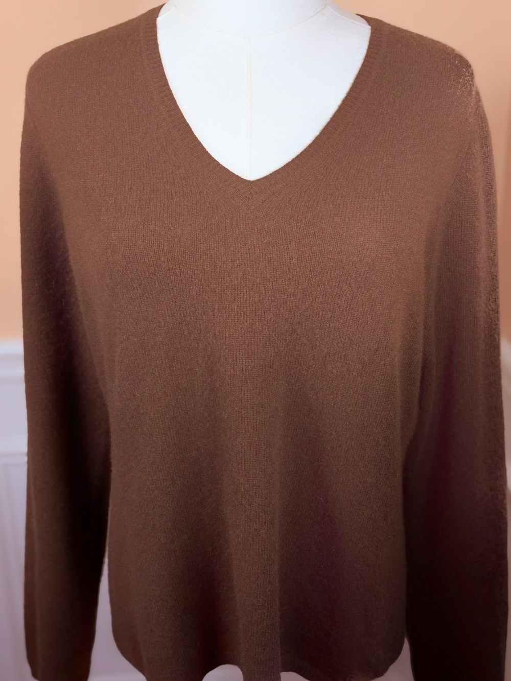 🤎 Only Mine 2-Ply 100% Cashmere V-Neck Sweater XL – Chocolate Chestnut Brown